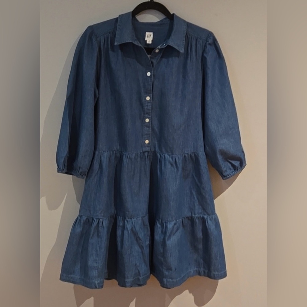 NWT Gap ruffle layered denim dress size S medium/dark wash shirt dress style